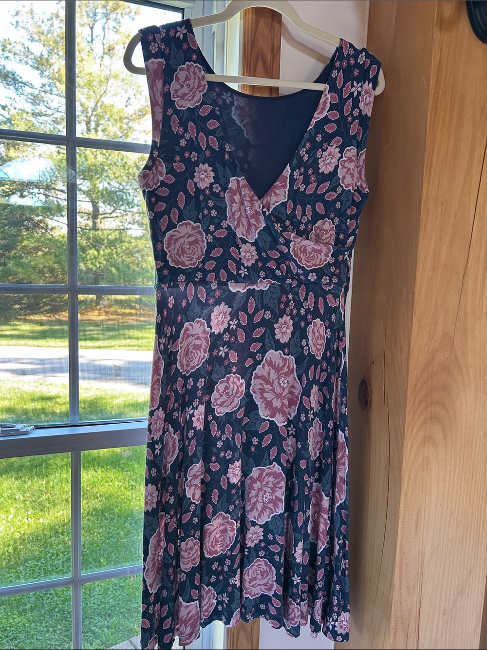 LOFT Blue Dress with Pink Floral Print